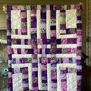 NWT Hand Crafted Purples and White Quilt